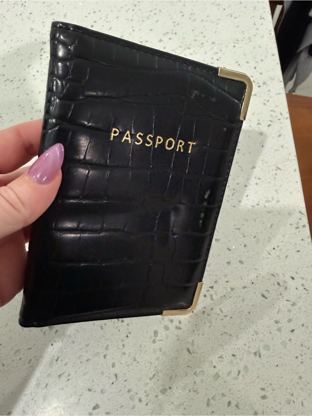 ASOS Black Croc-Embossed Passport Holder with Gold Accents